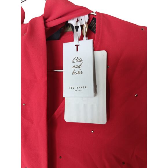 New Ted Baker Red Sparkle Rhinestone Holiday Blouse Size 0 (US XS) $225 - Picture 14 of 16